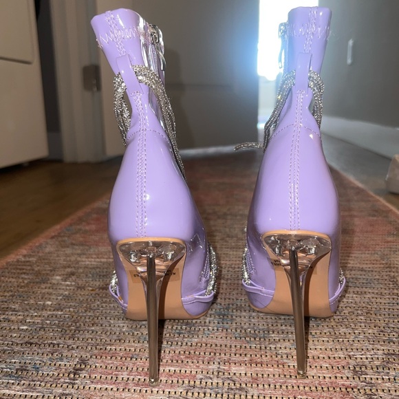 Fashion Nova Purple and Silver Heeled Boots with Metallic Accents - Picture 3 of 4